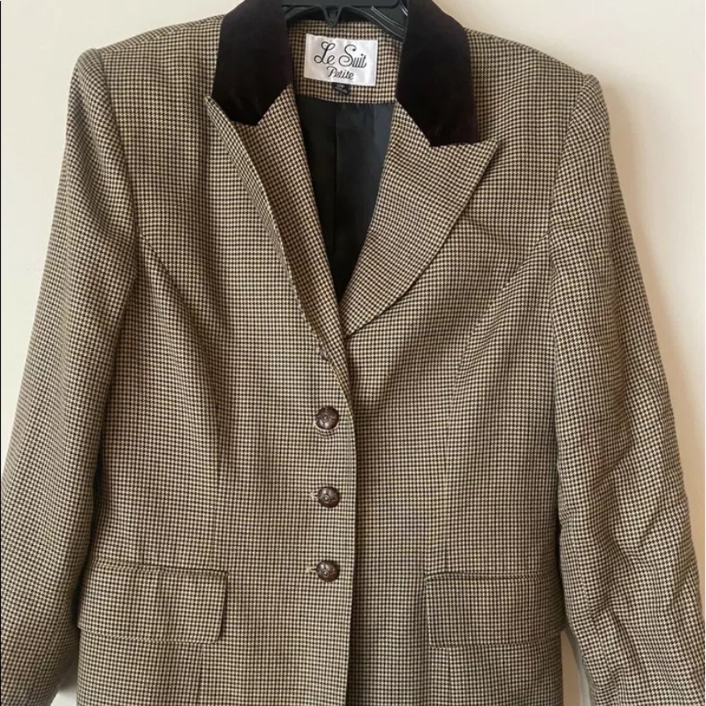 LE SUIT PETITE Womans Size 12P Suit Brown Check Jacket